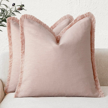 Foindtower 20×20" Set of 2 Linen Fringe Throw Boho Farmhouse Cushion Cover with Tassels Soft Accent for Couch Chair Sofa, Light Pink X0048BKY3V