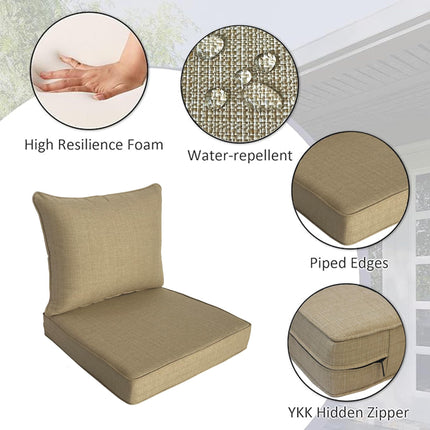 Localive 22x24 inch Outdoor/Indoor Deep Seat Patio Cushions Set of 2 Deep Seat Bottom Resilient Foam Filling with Zipper Water Repellent Abrasion-Resistant UV Resistant Weather Resistant Toffee