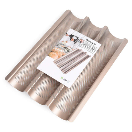 Hesanzol 15" x 11", Carbon Steel 3 Loaf Nonstick Baguette Baking Tray
