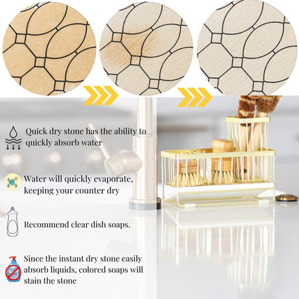 Kitchen Sink Caddy Organizer – With Self-Drying Stone, Multi-Purpose with Sponge & Dish Brush Holder, Compact Sink Sponge Holder for Kitchen or Bathroom Countertop