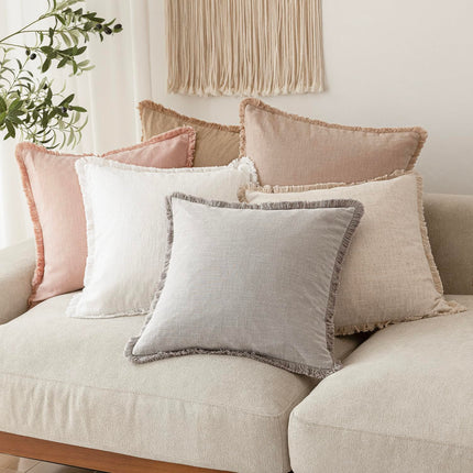 Foindtower 20×20" Set of 2 Linen Fringe Throw Boho Farmhouse Cushion Cover with Tassels Soft Accent for Couch Chair Sofa, Light Pink X0048BKY3V