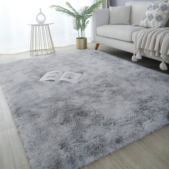 GERBIT 8x10 Feet Shag Area Rugs, Ultra Soft Indoor Nursery Rug, Tie-Dyed Light Grey Plush Shaggy Throw Carpets for Teen Room Dorm Living Room