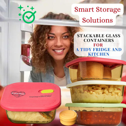 Glass Lunch Containers with 2 Lids, Microwave-Safe Silicone Vent Lid (Red) & Airtight PP Lid (White) with Utensil Storage, Leakproof Glass Snack Container, 26 oz Microwave Lunch Box for Salad & Snacks