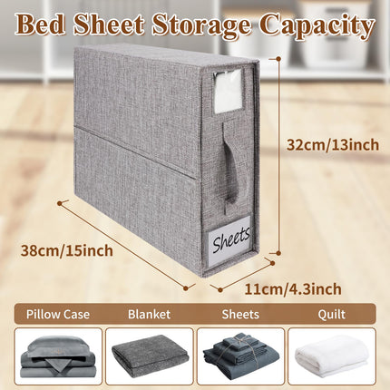 BUFOR Sheet Organizer for Linen Closet, Foldable Bed Sheet Organizers and Storage, (Queen & King Size) Sheet Storage Box (Grey, 4 PACK)