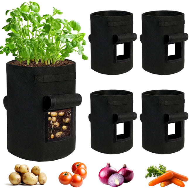 SYITCUN 4 Pack 15 Gallon Potato Growing Bags, Thickened Nonwoven Fabric Grow Bags with 2 Windows &2 Reinforced Handle, Potato Bags for Growing Potatoes, Vegetable and Fruits