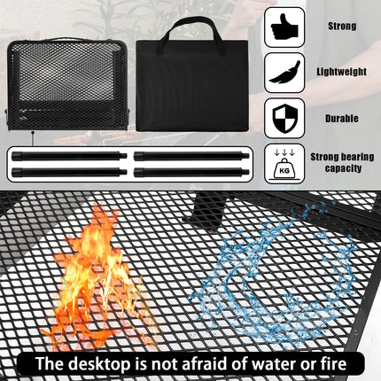 NQEUEPN Folding 2ft Metal Collapsible Camping Table Grill Table Height Adjustable Lightweight & Portable Grill Stand Table with Mesh Desktop for Outdoor Picnic BBQ Camping Beach RV