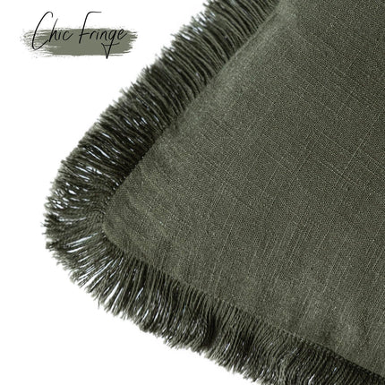 Foindtower 26×26" Set of 2 Linen Fringe Throw Boho Farmhouse Cushion Cover with Tassels Soft Accent Pillowcase for Couch Sofa Bed, Dark Olive Green X0049JFM0H