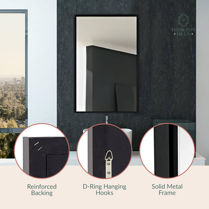 Hamilton Hills 24x36" Modern Black Frame Wall Mirror Contemporary