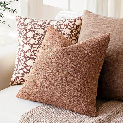 Foindtower 18x18" Pack of 2 Textured Boucle Throw Accent Solid Cozy Soft Decorative Couch Cushion Case for Chair Sofa, Dusty Orange Hazel X0048OPS4X