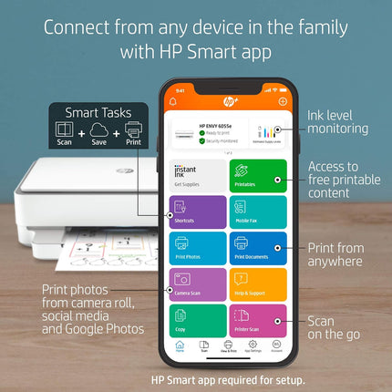 HP Envy 6055e All-in-One Wireless Color Printer, with Bonus 3 Months Free Instant Ink with HP+ (223N1A)