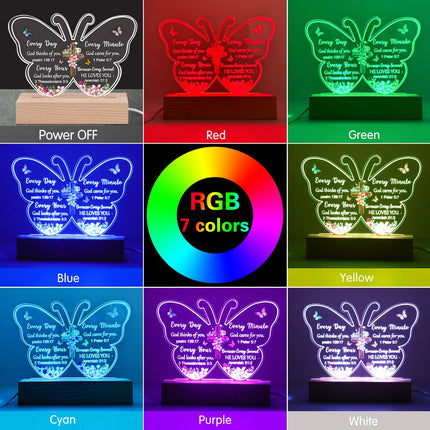 Christian Biblical Faith Based Religious Church Scripture Acrylic Butterfly Night Light with Bible Verse Prayer Butterfly Decor
