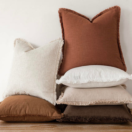 Foindtower 18x18" Linen Set of 2 Bohemian Rustic with Tassels Soft Throw Pillow Covers for Sofa, Orange Brown X004E7H85B