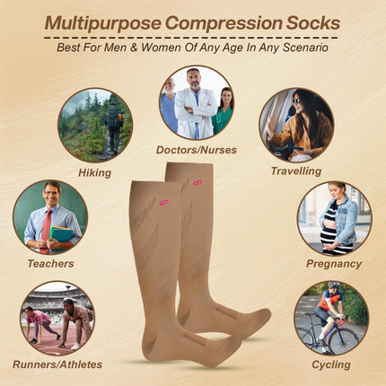 Circulate Compression Socks for Men & Women | 20 - 30 mmhg | Stamina Booster | for Circulation,Swelling & Pain Relief | Stockings Support for Pregnancy,Running (Brown, Large-X-Large)