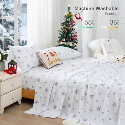 COTTEBED All Season Snowflakes Twin Size Bedding Sets - Cute White Snow Bed Sheet Sets with Pillowcase 15 inch Pocket for Kids Boy Girl Children - Xmas Super Soft Polycotton - Gifts Package