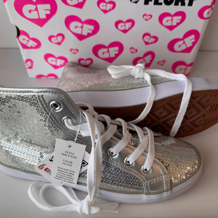 Gotta Flurt Women's Disco II Hi Silver Sequin Hip Hop Dance Sneaker
