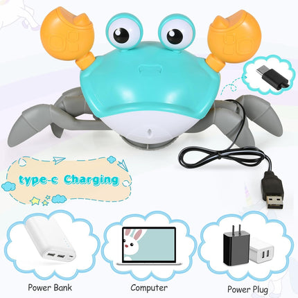 Walking Crab, Children's Toys, With Sound and Speed Adjustment Switch, USB Rechargeable, Gifts for Children from 6 Months to 5 Years (Green)