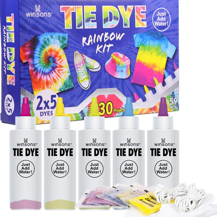 WINSONS Tie Dye Kit, 5 Colours Non Toxic Permanent Fabric Dye Art Set for Kids Women for Homemade Party Creative Group Activities DIY Gift