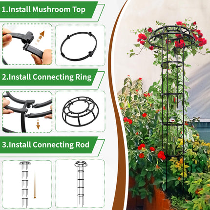 SORANGEUN 165cm Garden Trellis for Climbing Plants, Mushroom Plant Trellis for Potted Plants, Outdoor Heavy-Duty Obelisk Trellis for Cucumber, Tomato, Grape, Rose, Pea, Vine, Bean, Clematis, Zucchini