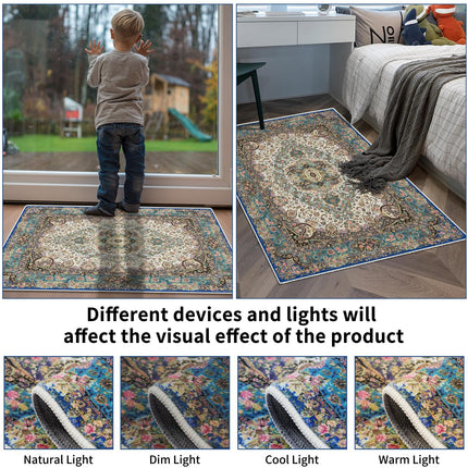 B2jiu Vintage Area Rugs 2x3ft, Machine Washable Small Rug Non Slip Soft Low Pile Thin Throw Carpet Indoor, Bedroom, Living Room, Entrance, Kitchen and Laundry Room Mat with 8 PCS Rug Tapes