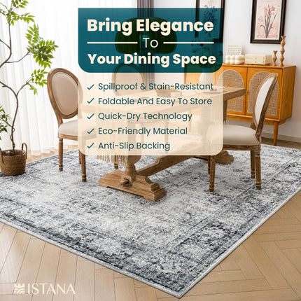 Istana Rugs 8x10 - Navy Area Rug - 8x10 Carpet - Stain Resistant Area Rugs for Bedroom - Foldable Eco-Friendly Washable Area Rug for Living Room