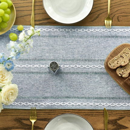 Artoid Mode 13x72 inches Boho Dusty Blue Tassel Table Runner, Farmhouse Style Kitchen Table Decoration