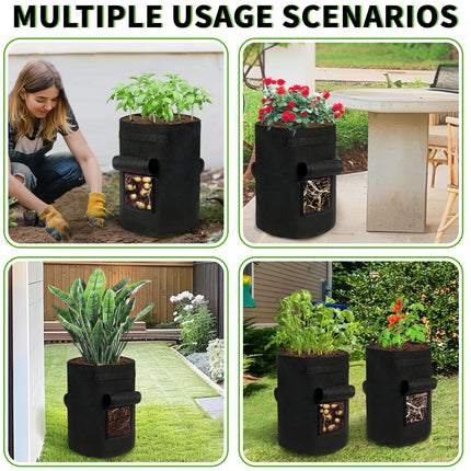 SYITCUN 4 Pack 15 Gallon Potato Growing Bags, Thickened Nonwoven Fabric Grow Bags with 2 Windows &2 Reinforced Handle, Potato Bags for Growing Potatoes, Vegetable and Fruits