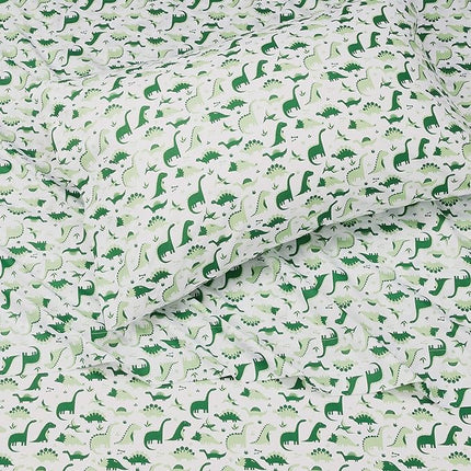 Amazon Basics Kid's Dino Friends Soft Easy-Wash Microfiber Sheet Set, Twin, Grass Green Dinosaurs 1J36