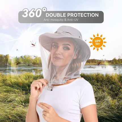 Tibeha Unisex UPF 50+ Mosquito Head and Bug Net Hat, Sun Protection
