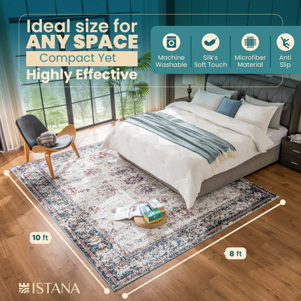 Istana Living Room Rugs 8x10 - Multi Colored Bedroom Rug 8x10 Under Bed - Foldable Rugs 8 X 10 Living Room - Stain Resistant Modern Rug - Eco-Friendly Luxe Weavers Colorful Area Rugs
