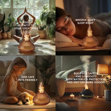 HIIZO A18 Aroma Ultrasonic Essential Oil Diffuser with LED Flame Light,  Crackle Colour