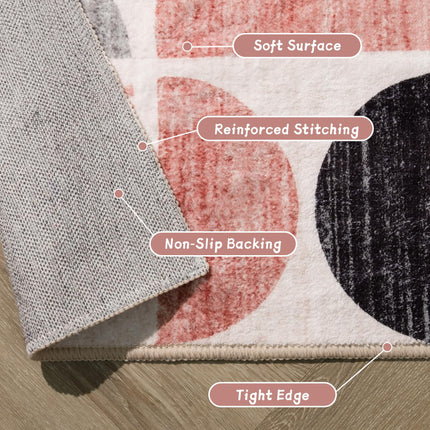 MUJOO Pink Washable Rugs 8x10',Boho Area Rugs for Living Room Bedroom,Large Throw Floor Carpet Non Slip Soft Modern Abstract Pink and Grey