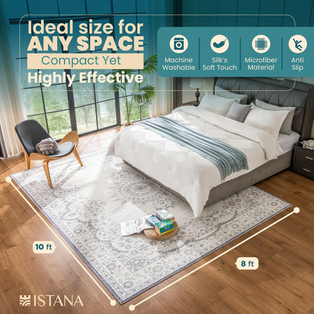 Istana Rug 8x10 - Grey/White Cream Area Rug - Foldable 8 x 10 Rug - Stain Resistant 8x10 Rugs for Living Room - Plush Area Rug - Indoor Rugs - Farmhouse Rugs for Living Room