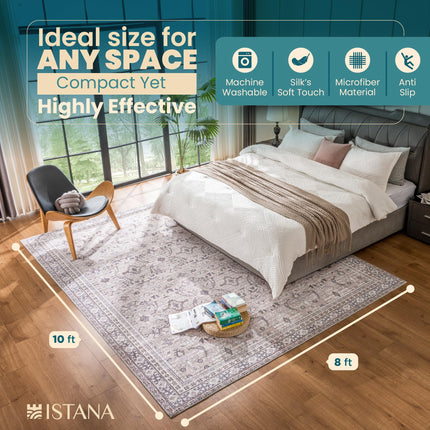 Istana Area Rugs 8x10 - Beige Grey/Light Cream Area Rug - Foldable Stain Resistant 8 x 10 Rug for Bedroom - Washable Area Rugs 8x10 - Farmhouse Rugs for Living Room