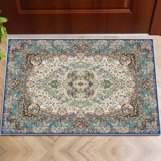 B2jiu Vintage Area Rugs 2x3ft, Machine Washable Small Rug Non Slip Soft Low Pile Thin Throw Carpet Indoor, Bedroom, Living Room, Entrance, Kitchen and Laundry Room Mat with 8 PCS Rug Tapes