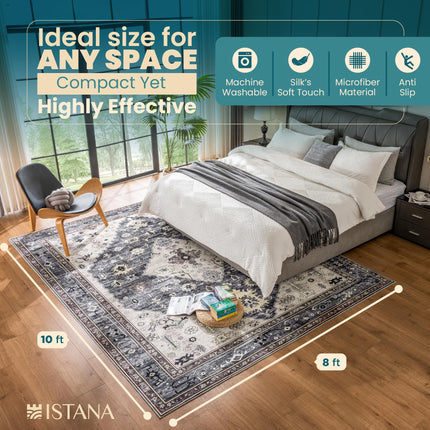 Istana Rugs 8x10 - Dark Grey Blue/Rose Mauve Bedroom Rug - Foldable Area Rug - Stain Resistant Dining Room 8x10 Rugs - Easy to Clean 8 x 10 Soft Area Rugs - 8 by 10 Area Rugs
