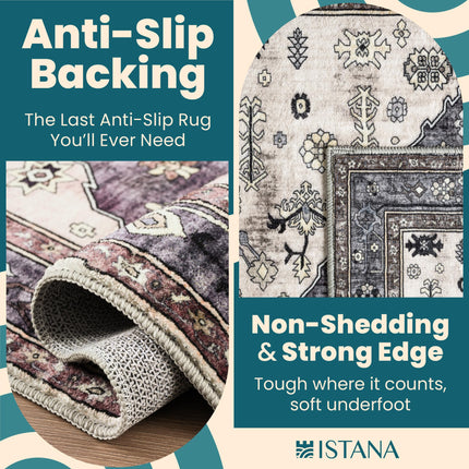 Istana Rugs 8x10 - Dark Grey Blue/Rose Mauve Bedroom Rug - Foldable Area Rug - Stain Resistant Dining Room 8x10 Rugs - Easy to Clean 8 x 10 Soft Area Rugs - 8 by 10 Area Rugs