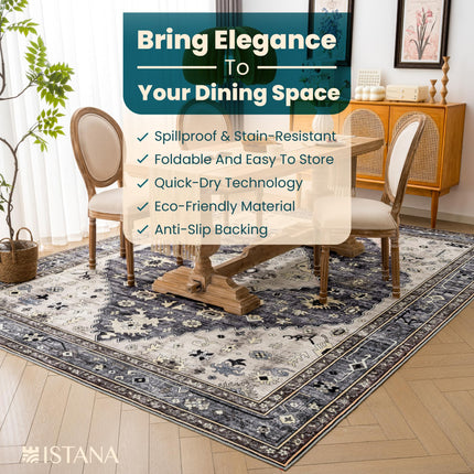 Istana Rugs 8x10 - Dark Grey Blue/Rose Mauve Bedroom Rug - Foldable Area Rug - Stain Resistant Dining Room 8x10 Rugs - Easy to Clean 8 x 10 Soft Area Rugs - 8 by 10 Area Rugs