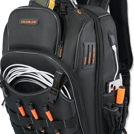 66-Pockets Tool Bag, Heavy-Duty Jobsite back pack for electricians, construction, men