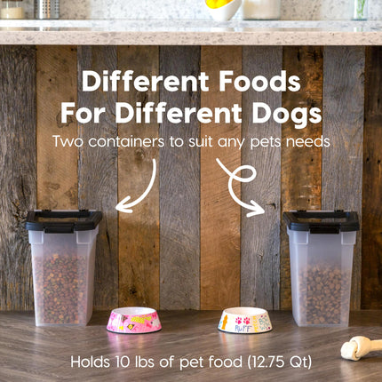 IRIS USA WeatherPro Airtight Dog Food Storage Container, Up to 4.5 Kg Each, 2 Pack, for Dog Cat Bird and Other Pet Treat Food Storage Bin, Keep Fresh, Translucent Body, BPA Free, Clear/Black