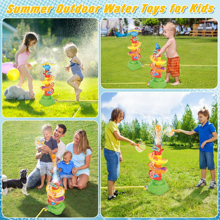 Outdoor Water Sprinkler Toys for Kids: 5 in 1 Spray Sprinkler Outside Toys with Water Flow Control Valve, 360° Rotating Summer Water Toys for Backyard Lawn Pool Party for Toddlers Kids Boys 3-8