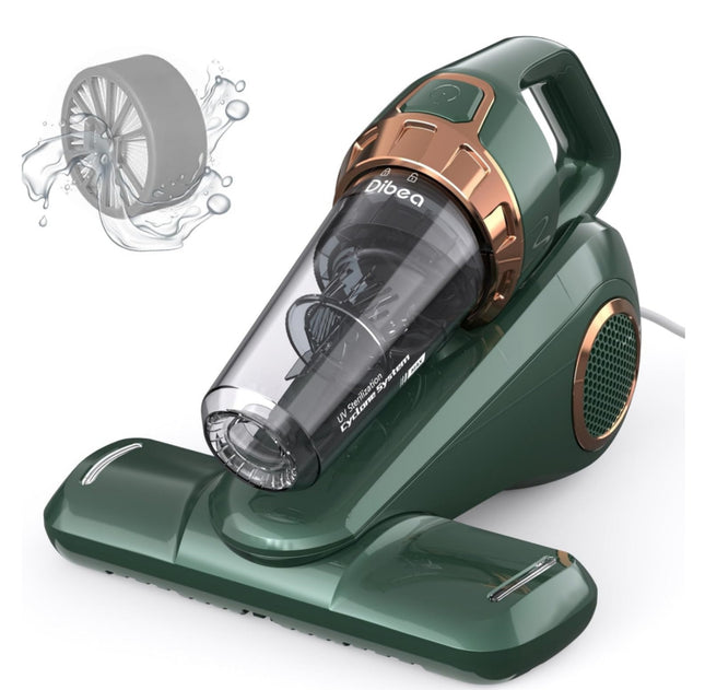 Dibea Handheld Bed Vacuum Cleaner, Mattress Vacuum Cleaner with 15KPa Suction, Washable HEPA Filter for Deep Clean Fur, Hair, Dust on Sofa, Couch, Carpet and Other Fabric, Green