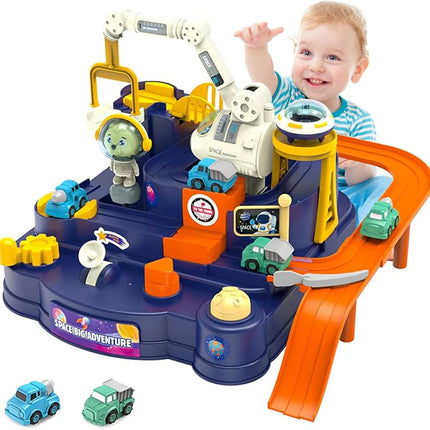 PATPAT® Car Toys for Kids Car Track Set for Kids Toys, Space Toys with 2 Mini Cars, Toddler Toys Interactive Car Toy, Educational Kids Learning Toy Astronaut Car Gift for 3-5-12 Years Old Boys Girls
