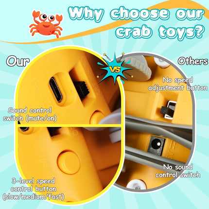 Walking Crab, Children's Toys, With Sound and Speed Adjustment Switch, USB Rechargeable, Gifts for Children from 6 Months to 5 Years (Green)