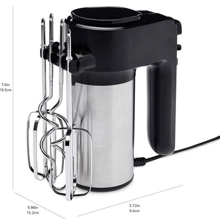 Amazon Basics 6-Speed Electric Hand Mixer with Dough Hooks, Beaters and Turbo Button, Black&Stainless steel