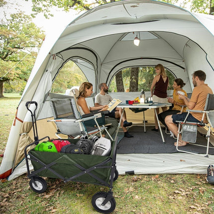 Collapsible Folding Outdoor Utility Wagon, Beach Wagon Cart with All Terrain Wheels & Drink Holders, Portable Sports Wagon for Camping, Shopping, Garden and Beach GREEN