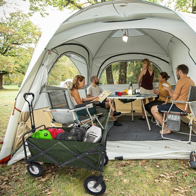 Collapsible Folding Outdoor Utility Wagon, Beach Wagon Cart with All Terrain Wheels & Drink Holders, Portable Sports Wagon for Camping, Shopping, Garden and Beach GREEN