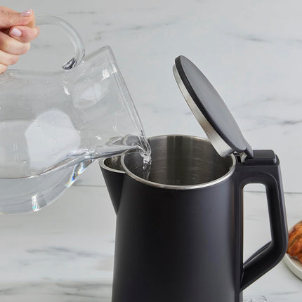 West Bend Electric Kettle Cordless Serving Features Stainless Steel Interior Boil Dry Protection and Auto Shut Off, 1.5-Liter, Blackboard