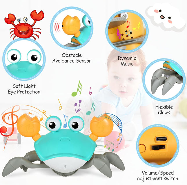 Walking Crab, Children's Toys, With Sound and Speed Adjustment Switch, USB Rechargeable, Gifts for Children from 6 Months to 5 Years (Green)