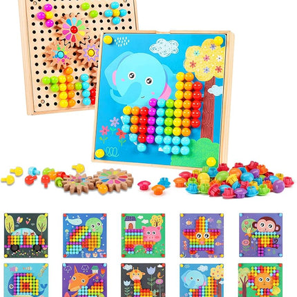 NUKied Mosaic Plug-in Game 3D with Gears, Mushroom Nails Puzzle Toy, Coloured Pegboard Game, Early Educational Plug-in Game for 2 3 4 5 Children, Puzzle Toy for Boys Girls Children (Pack of 180)
