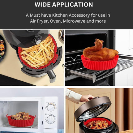 2-Pack Silicone Air Fryer Liners Reusable (8in red & 8.66in black) W/ 1 pair of Mitts Heat-Resistance, Silicone Air Fryer Basket replacement of Parchment Paper Fits 3-5QT (8in) & 5QT or above (8,66in)